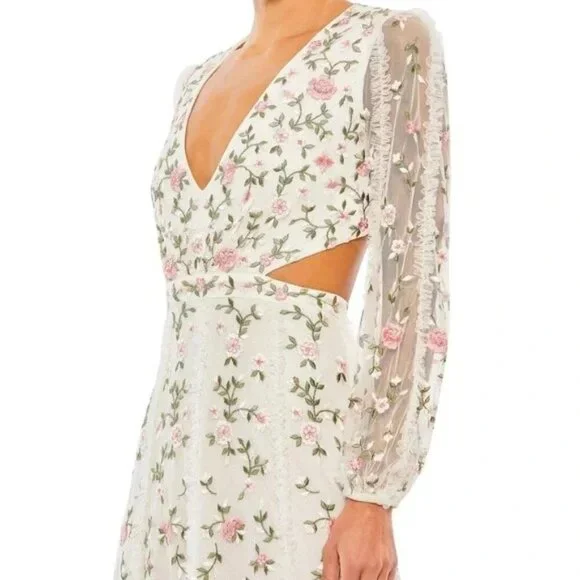 NWT Mac Duggal 70159 Long Sleeve Embroidered Formal Gown Size 2  Cut Out Corset - Picture 2 of 9